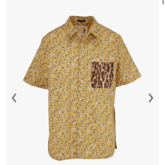 R13 Yellow Floral and Leopard Cotton Tony Button Down Shirt, Unisex Size Small - Picture 3 of 12